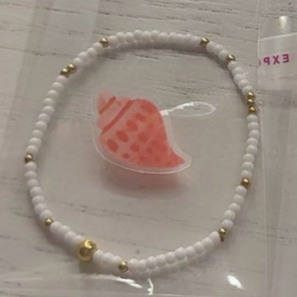 White and Gold Beaded Bracelet, waterproof, gold filled